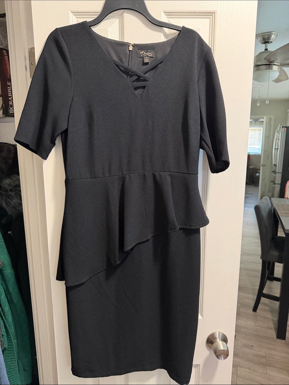 Thalia Sodi Black Asymmetrical Peplum Midi Dress